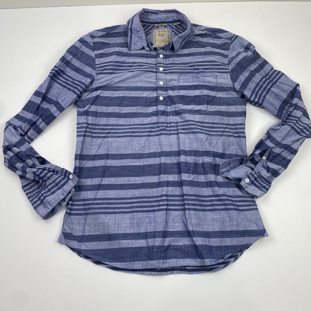 Guess Shirt Mens Medium Purple Striped Regular Fit Long Sleeve M42H12B1W00